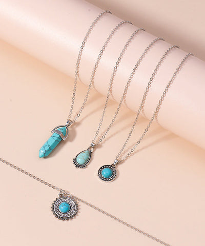 Collar con colgante único de cuatro piezas de turquesa y aleación de plata esterlina verde 