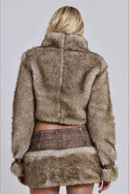 Vintage Cropped Patchwork Stand Collar Coat