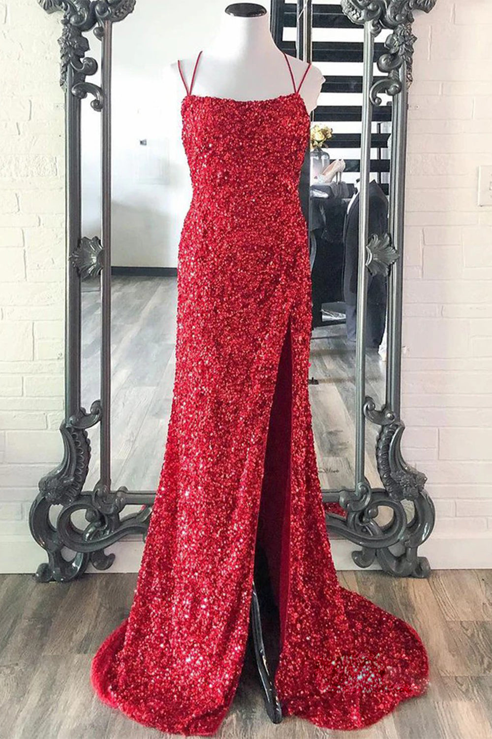 Meerjungfrauen-Glitzer-Pailletten-Kleid, sexy, pinkfarben, rückenfrei, langes Ballkleid