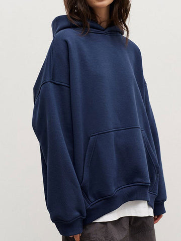 Sudadera con capucha de terciopelo de color liso con bolsillos sueltos y mangas largas 