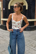Printed U Neck Lace Trim Backless Cami Top