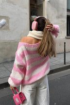 Slouchy Striped Crewneck Loose Long Sleeve Knit Sweater