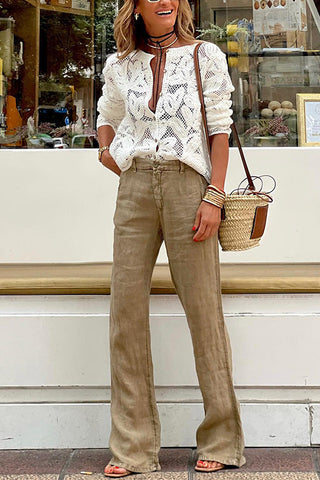 Böhmische Bluse mit Rundhalsausschnitt und langen Ärmeln aus Häkelspitze 