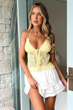 Sexy Tie Ruched Mesh Pleated Halter Top