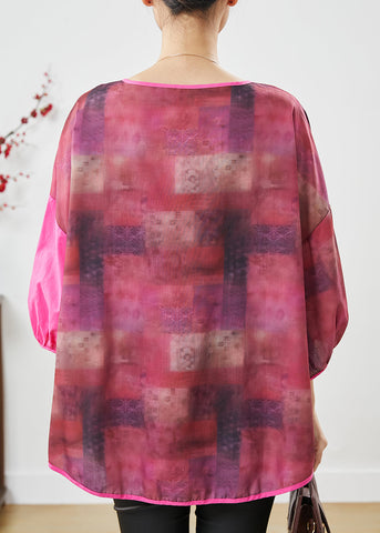 Blusa de lino con patchwork y teñido anudado en rosa chic para verano 