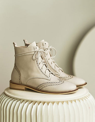 Botas Oxford vintage con cordones, hechas a mano, de estilo británico 