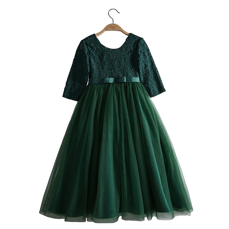 Mädchen Kommunionkleid, elegantes, langärmeliges Prinzessinnenkleid für festliche Anlässe 