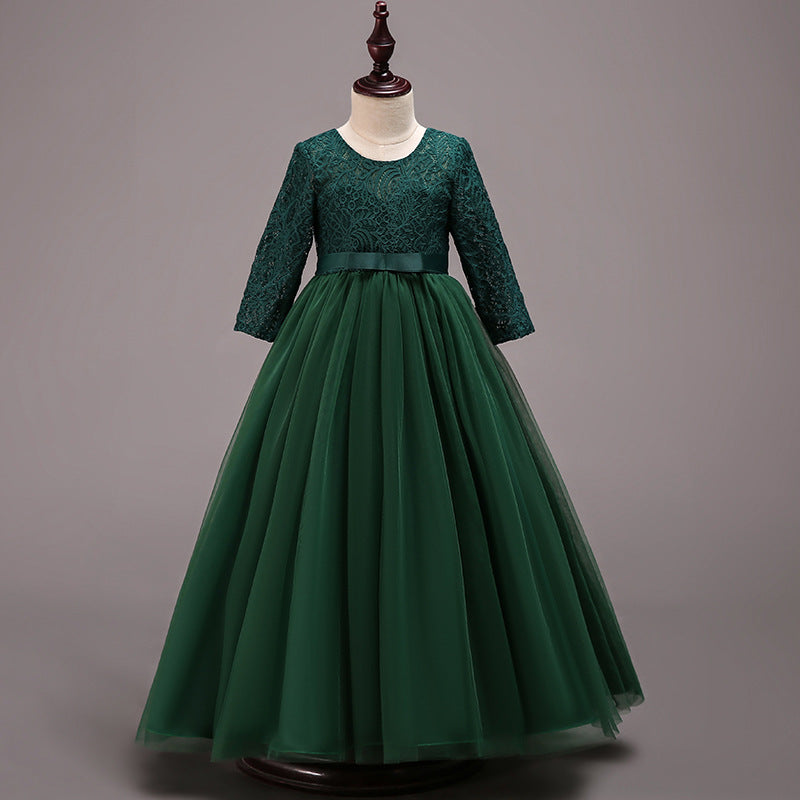 Mädchen Kommunionkleid, elegantes, langärmeliges Prinzessinnenkleid für festliche Anlässe 
