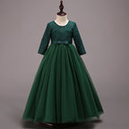Mädchen Kommunionkleid, elegantes, langärmeliges Prinzessinnenkleid für festliche Anlässe 