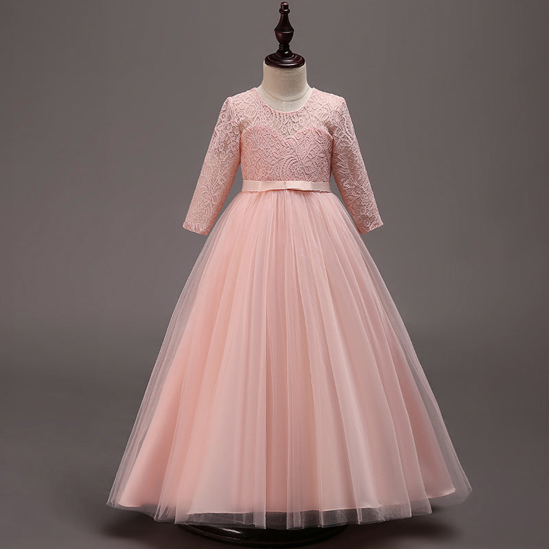 Mädchen Kommunionkleid, elegantes, langärmeliges Prinzessinnenkleid für festliche Anlässe 