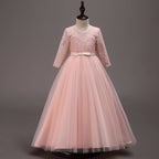 Mädchen Kommunionkleid, elegantes, langärmeliges Prinzessinnenkleid für festliche Anlässe 