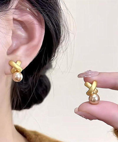 Stylish Gold Sterling Silver Overgild Pearl Stud Earrings