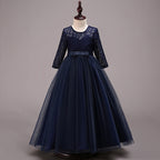 Mädchen Kommunionkleid, elegantes, langärmeliges Prinzessinnenkleid für festliche Anlässe 
