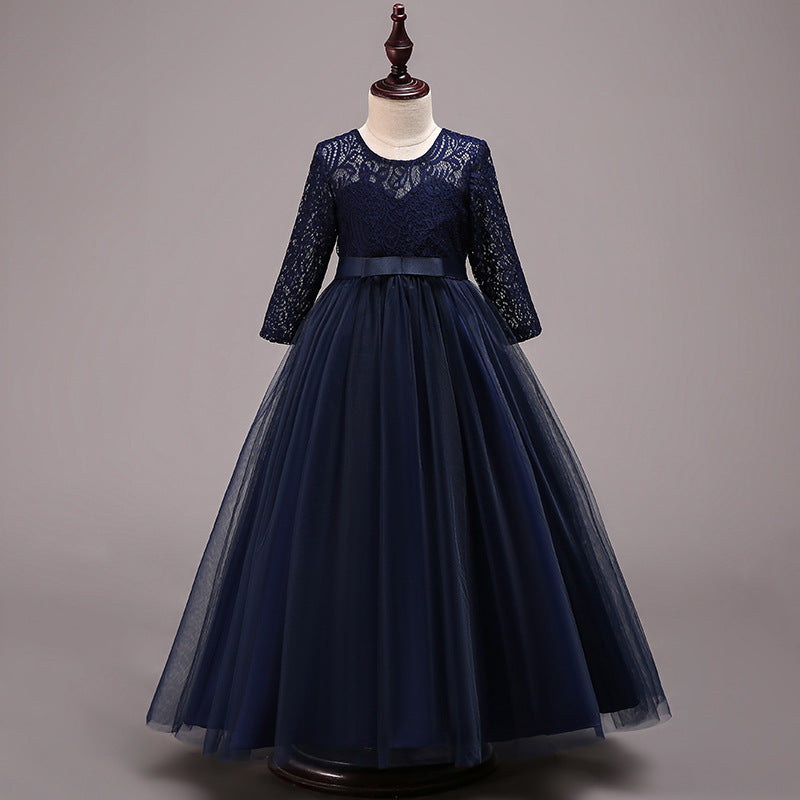 Mädchen Kommunionkleid, elegantes, langärmeliges Prinzessinnenkleid für festliche Anlässe 