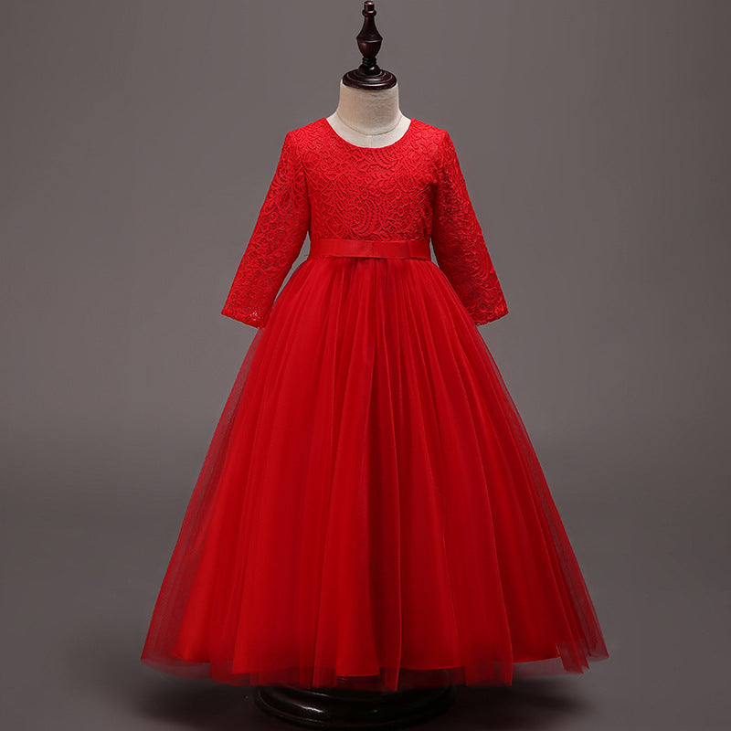 Mädchen Kommunionkleid, elegantes, langärmeliges Prinzessinnenkleid für festliche Anlässe 