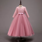 Mädchen Kommunionkleid, elegantes, langärmeliges Prinzessinnenkleid für festliche Anlässe 
