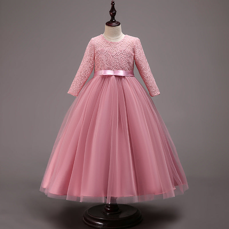 Mädchen Kommunionkleid, elegantes, langärmeliges Prinzessinnenkleid für festliche Anlässe 