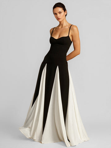 Party Dress Black And White Spaghetti Strap Sexy Maxi Dresses