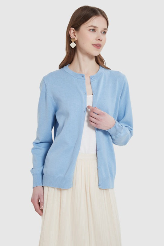 Cotton Crew-Neck Lightweight Knit Outerwear Cardigan