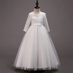 Mädchen Kommunionkleid, elegantes, langärmeliges Prinzessinnenkleid für festliche Anlässe 