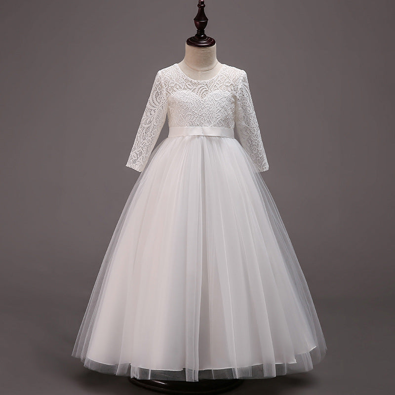 Mädchen Kommunionkleid, elegantes, langärmeliges Prinzessinnenkleid für festliche Anlässe 