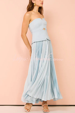 Vestido maxi ajustado con patchwork plisado y top de tubo sexy 