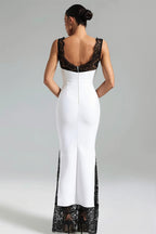 Sexy V Neck Lace Splice Maxi Dress