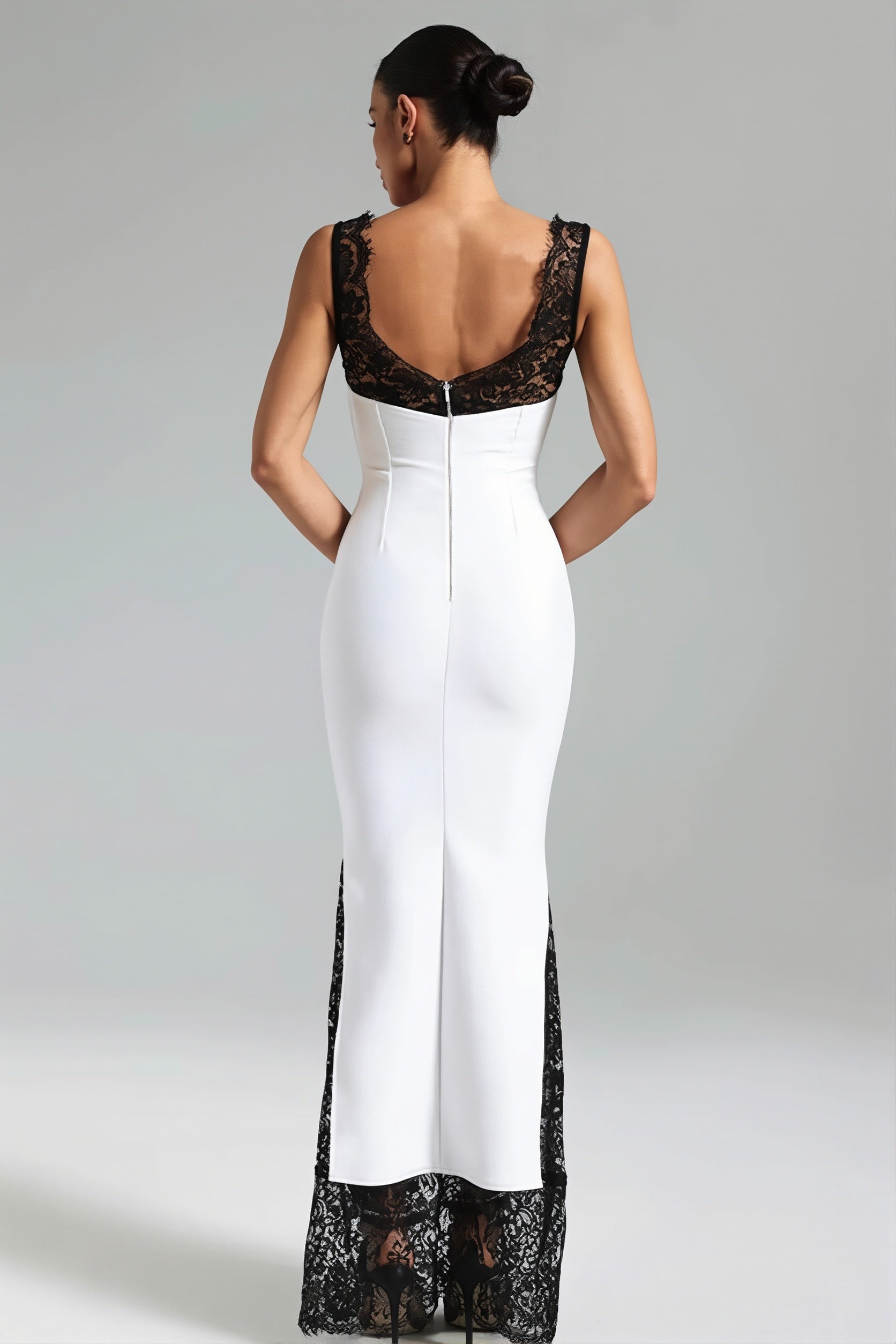 Sexy V Neck Lace Splice Maxi Dress