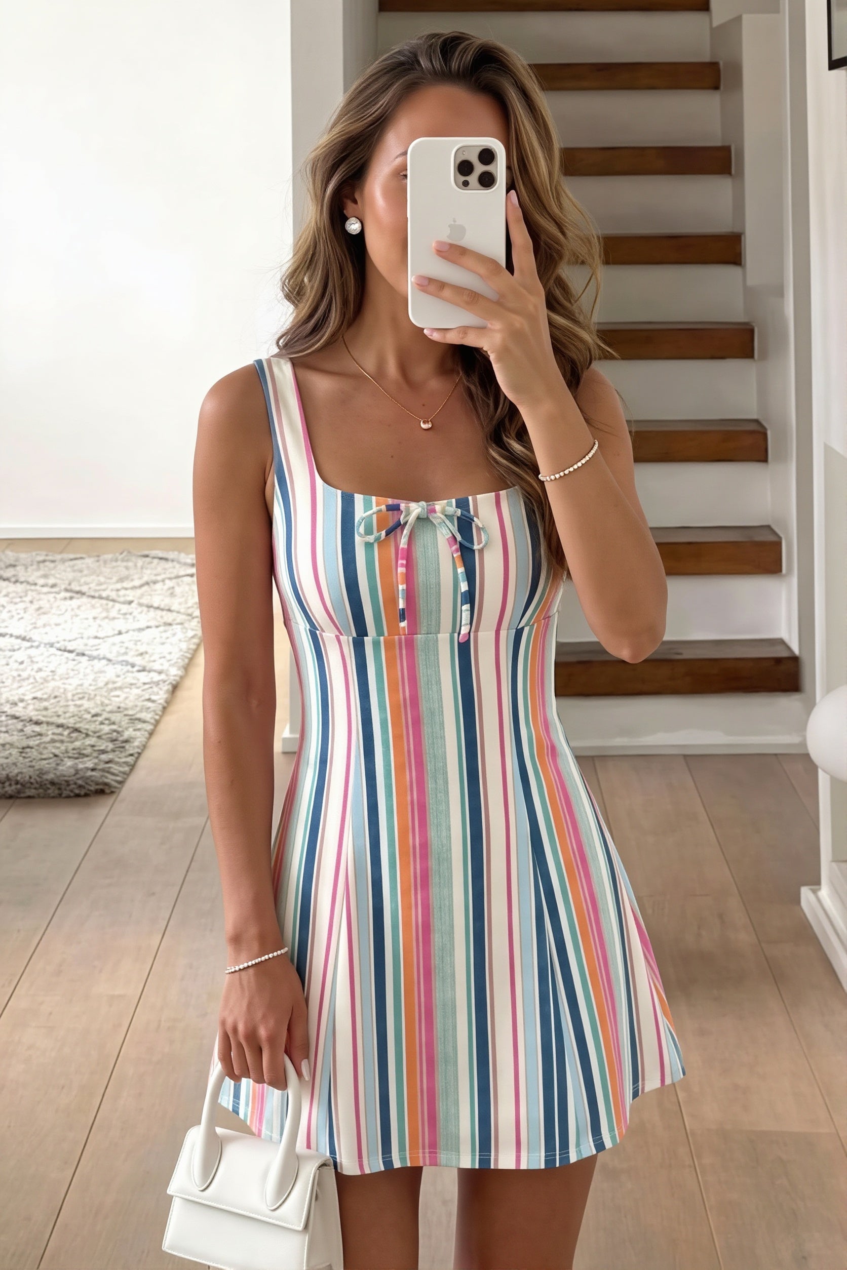 High Waist Bow Slim Fit Cami Mini Dress