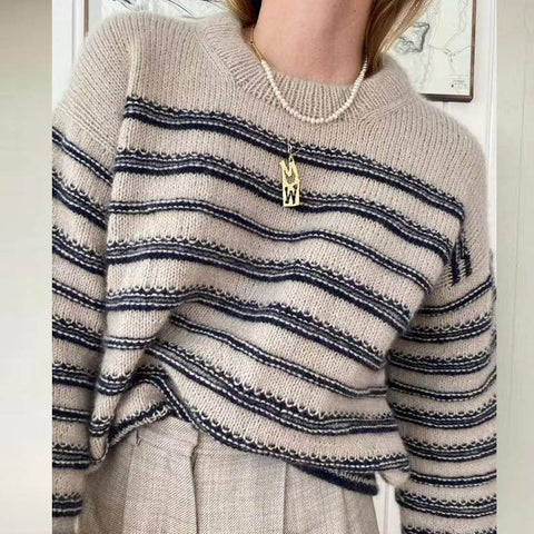Autumn Winter Popular Fashionable Elegant Striped round Neck Thick Needle Long Sleeve Velvet Sweater