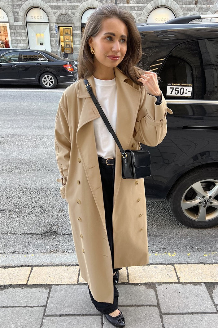 Chic Khaki Longline Double Breasted  Overcoat