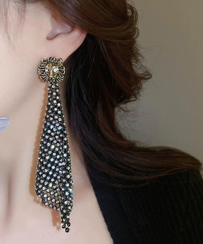 Classy Black Alloy Zircon Rhombus Hollow Out Drop Earrings