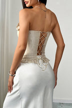Lace Ruffle Trim Boned Strapless Corset Sexy Blouse