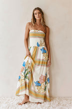 Boho Floral Bandeau Vacation Maxi Dress