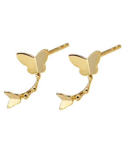 Pendientes de mariposa con sobredorado de plata y oro de moda 