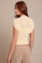 Solid Color Round Neck Mesh Sleeveless Blouse