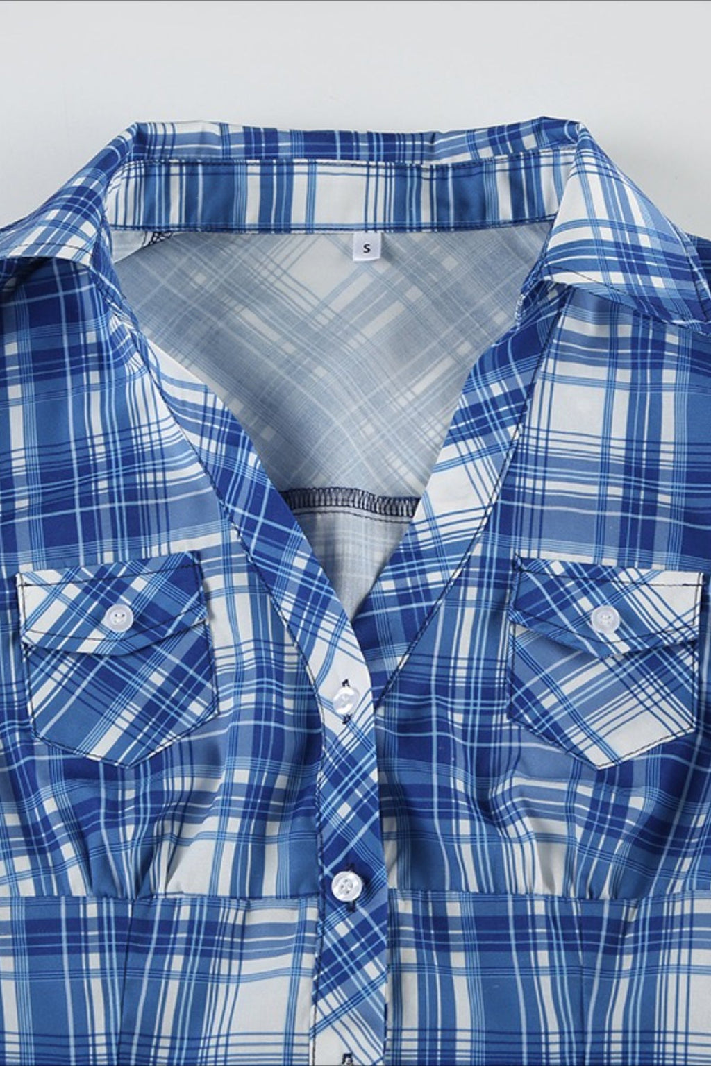 British Plaid Ruffled V Neck Puff Sleeve Blouse