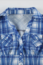 British Plaid Ruffled V Neck Puff Sleeve Blouse