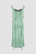 Shiny Flouncy Ribbon Elegant Maxi Dress