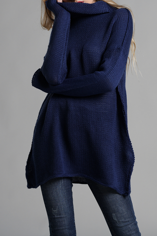 Casual Solid Split Joint Turtleneck Tops Sweater
