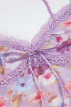 V Neck Lace Floral Tie Cami Top