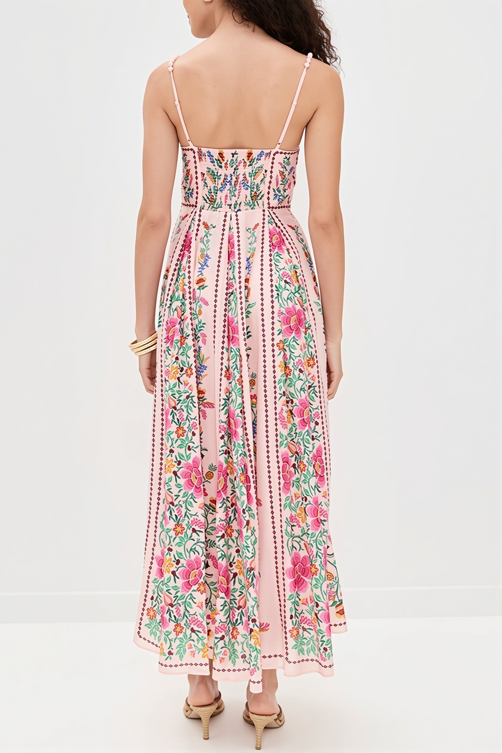 Linen Floral Spaghetti Long Boho Dress