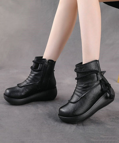 Retro Bequeme Splicing Wedge Boots Braun Kunstleder 