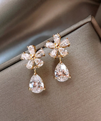 Vogue Kupfer Overgild Zirkon Floral Wassertropfen Tropfen Ohrringe 