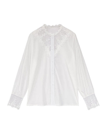 Urban Black White Lace Split-Joint Hollow Blouse