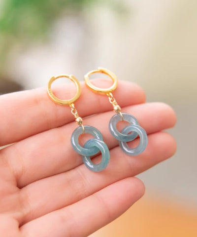 Art Blue – Tropfenohrringe aus Sterlingsilber mit Jade-Vergoldung und Ping-Schnalle 
