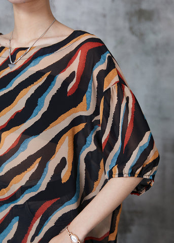 Tops de gasa a rayas extragrandes de color caqui de talla grande para verano 