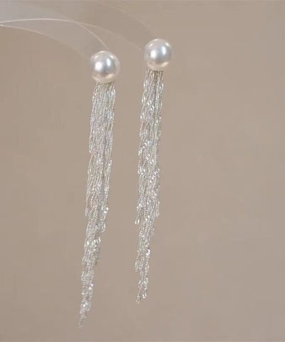 Pendientes modernos de seda con borlas de pera en aleación de plata esterlina 