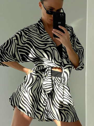 Conjuntos de dos piezas Tossy para mujer, camiseta holgada con estampado de cebra y pantalones cortos de cintura alta, ropa de calle informal de verano 2022 