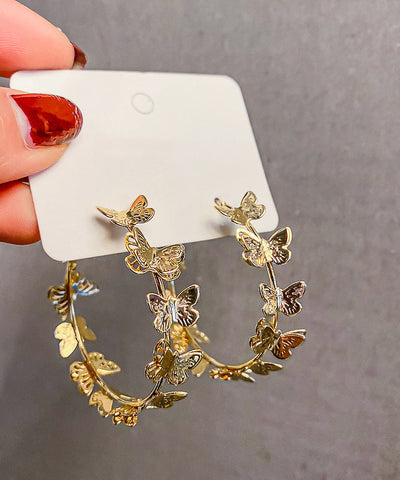 Mode Gold Sterling Silber Overgild Schmetterling C-förmige Creolen 